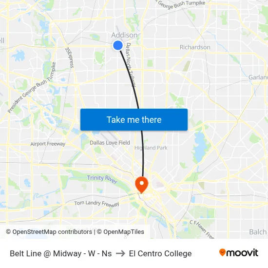 Belt Line @ Midway - W - Ns to El Centro College map