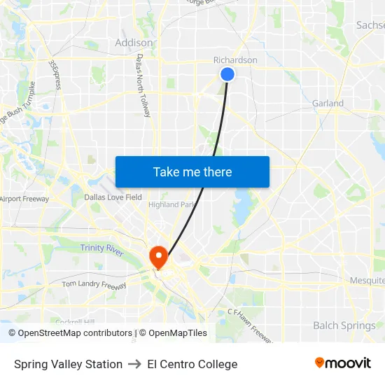 Spring Valley Station to El Centro College map