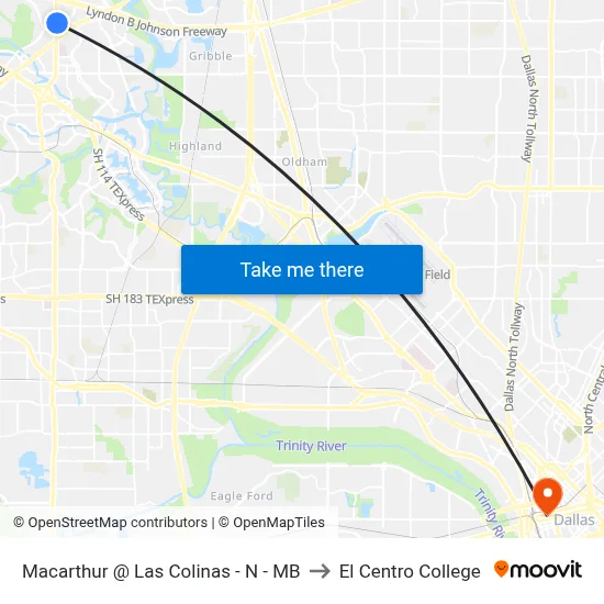 Macarthur @ Las Colinas - N - MB to El Centro College map