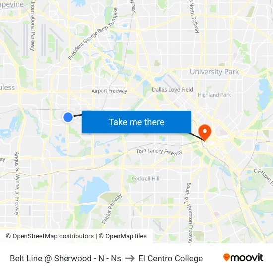 Belt Line @ Sherwood - N - Ns to El Centro College map