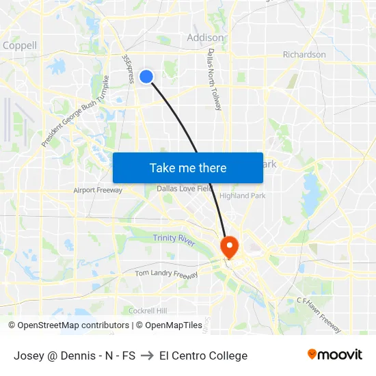 Josey @ Dennis - N - FS to El Centro College map