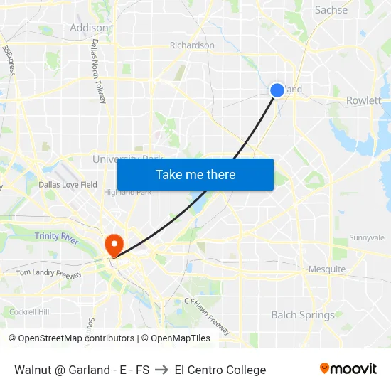 Walnut @ Garland - E - FS to El Centro College map