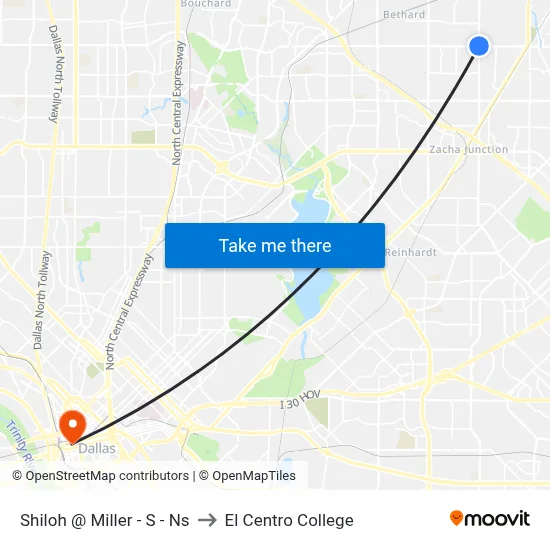 Shiloh @ Miller - S - Ns to El Centro College map
