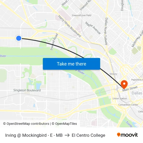 Irving @ Mockingbird - E - MB to El Centro College map