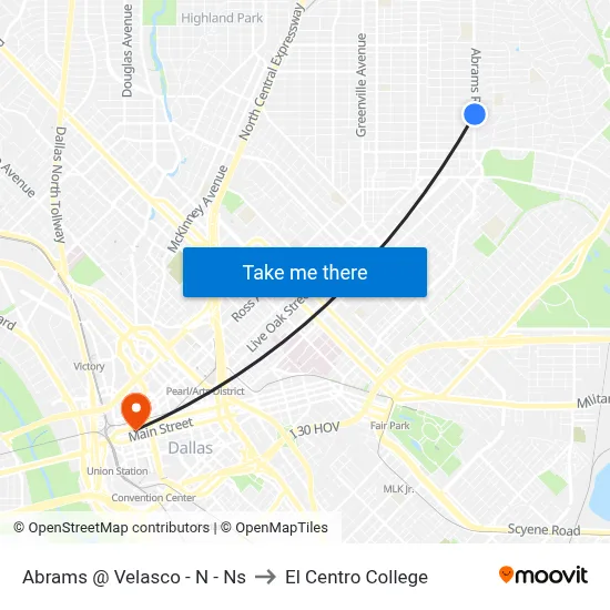 Abrams @ Velasco - N - Ns to El Centro College map