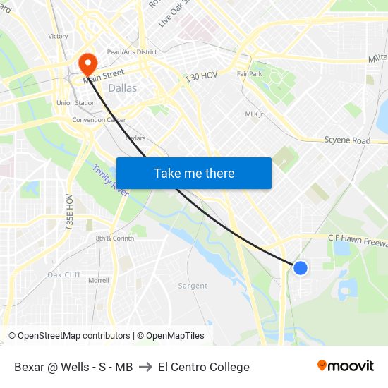 Bexar @ Wells - S - MB to El Centro College map