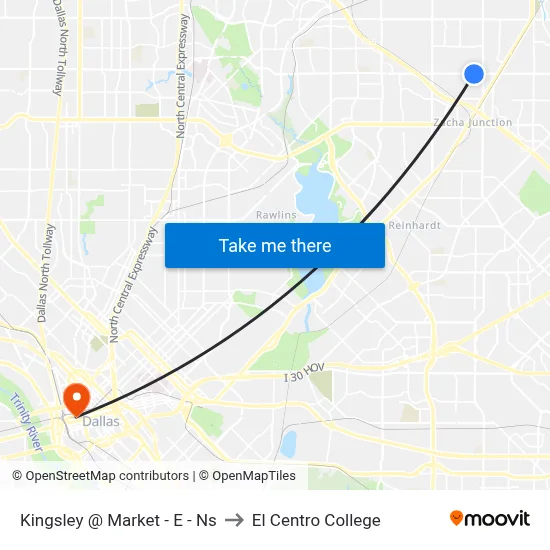 Kingsley @ Market - E - Ns to El Centro College map