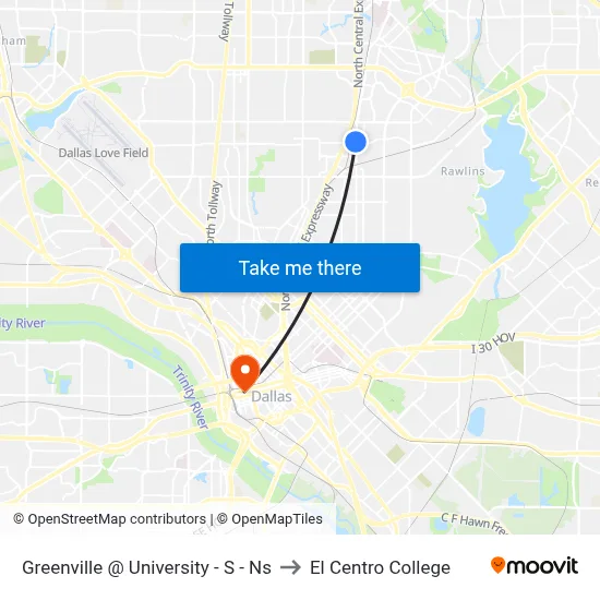 Greenville @ University - S - Ns to El Centro College map