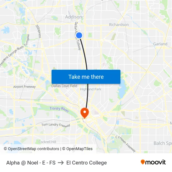 Alpha @ Noel - E - FS to El Centro College map