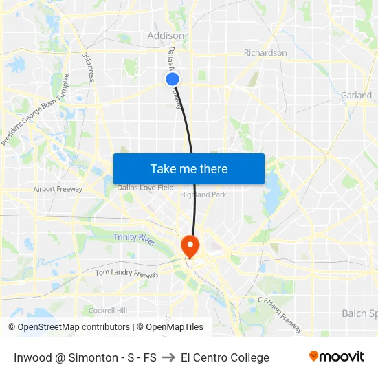Inwood @ Simonton - S - FS to El Centro College map