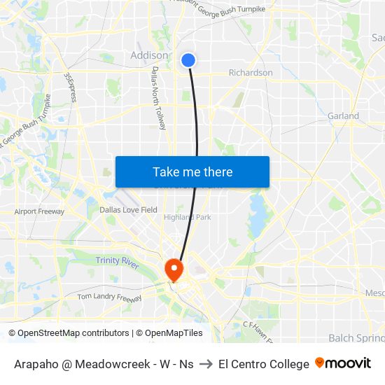 Arapaho @ Meadowcreek - W - Ns to El Centro College map