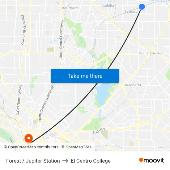 Forest / Jupiter Station to El Centro College map
