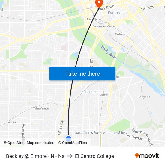 Beckley @ Elmore - N - Ns to El Centro College map