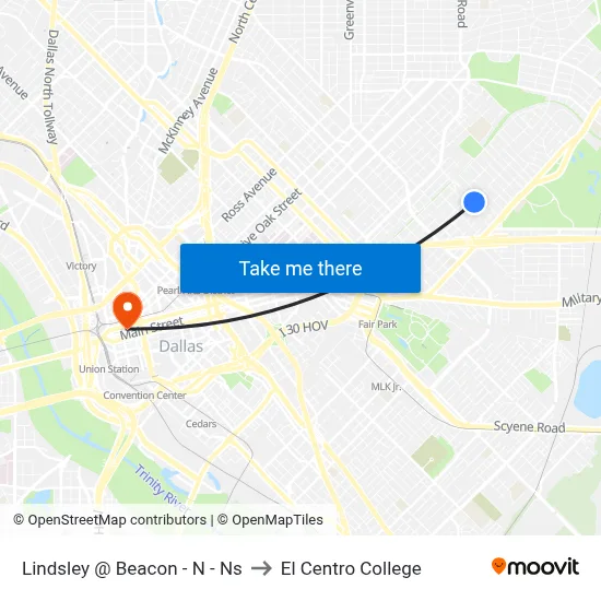 Lindsley @ Beacon - N - Ns to El Centro College map