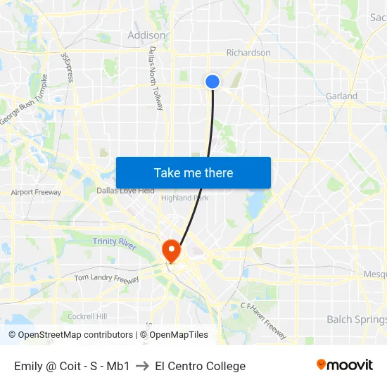 Emily @ Coit - S - Mb1 to El Centro College map