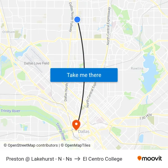 Preston @ Lakehurst - N - Ns to El Centro College map