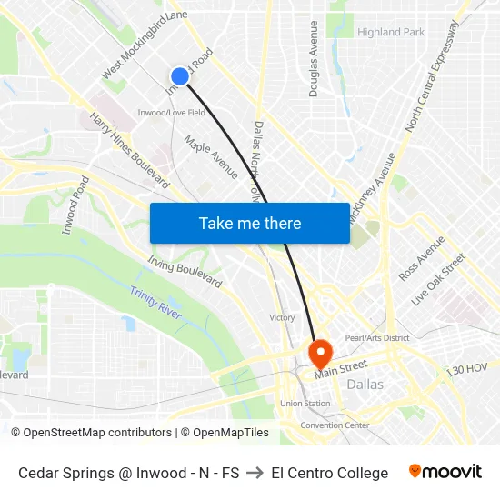 Cedar Springs @ Inwood -  N - FS to El Centro College map
