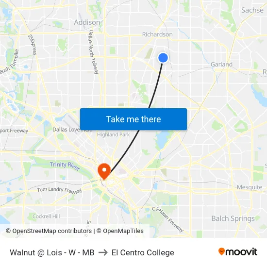 Walnut @ Lois - W - MB to El Centro College map