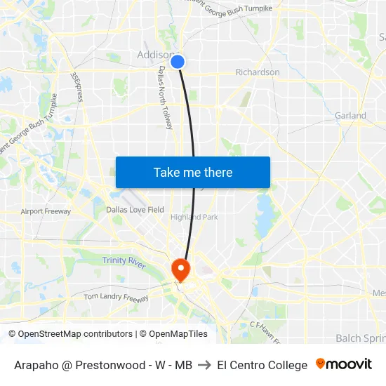 Arapaho @ Prestonwood - W - MB to El Centro College map