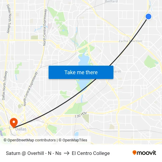 Saturn @ Overhill - N - Ns to El Centro College map