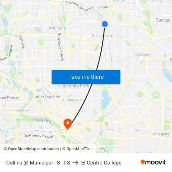 Collins @ Municipal - S - FS to El Centro College map