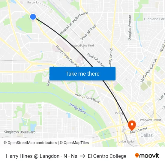 Harry Hines @ Langdon - N - Ns to El Centro College map