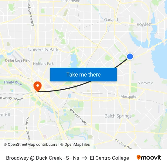 Broadway @ Duck Creek - S - Ns to El Centro College map