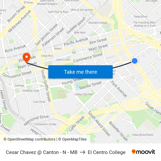 Cesar Chavez @ Canton - N - MB to El Centro College map