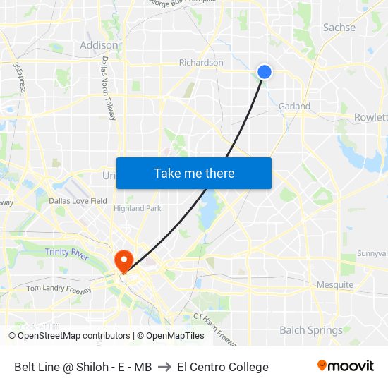 Belt Line @ Shiloh - E - MB to El Centro College map