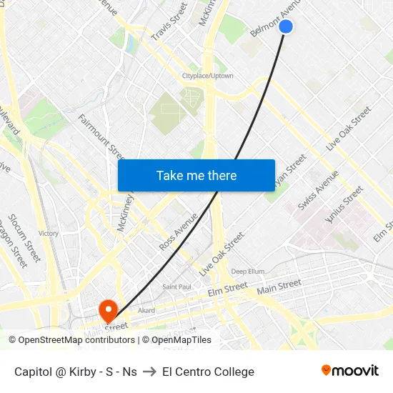 Capitol @ Kirby - S - Ns to El Centro College map