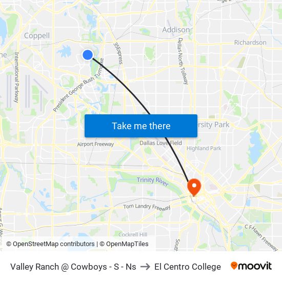 Valley Ranch @ Cowboys - S - Ns to El Centro College map