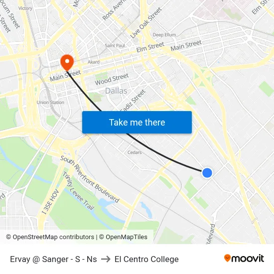 Ervay @ Sanger - S - Ns to El Centro College map