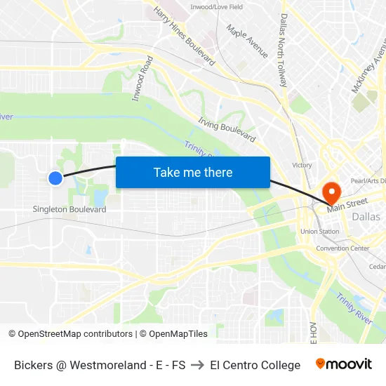 Bickers @ Westmoreland - E - FS to El Centro College map