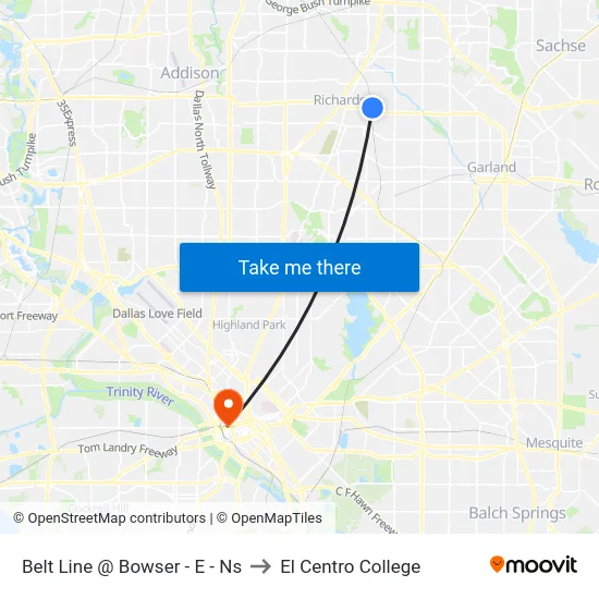 Belt Line @ Bowser - E - Ns to El Centro College map