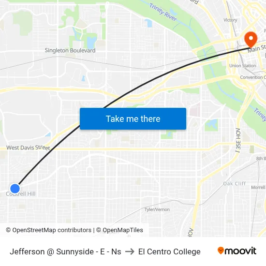 Jefferson @ Sunnyside - E - Ns to El Centro College map