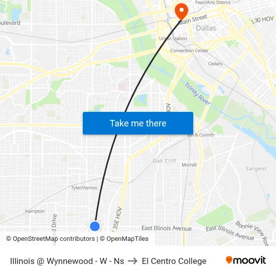 Illinois @ Wynnewood - W - Ns to El Centro College map