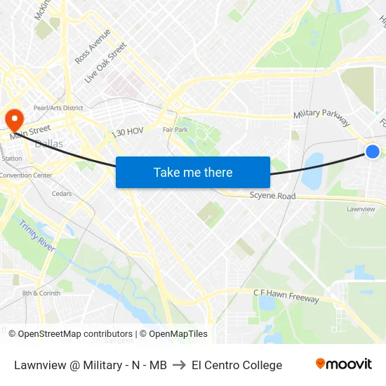 Lawnview @ Military - N - MB to El Centro College map