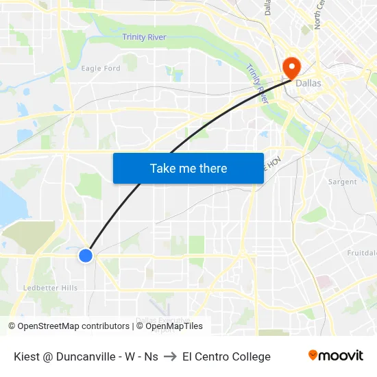 Kiest @ Duncanville - W - Ns to El Centro College map