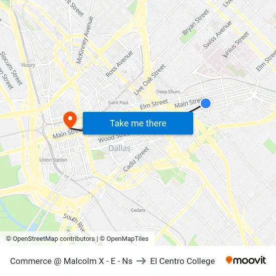 Commerce @ Malcolm X - E - Ns to El Centro College map