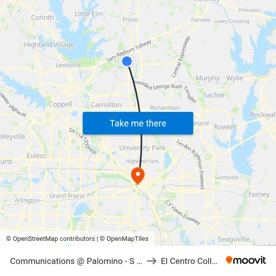 Communications @ Palomino -  S - Ns to El Centro College map