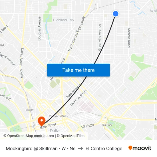 Mockingbird @ Skillman - W - Ns to El Centro College map