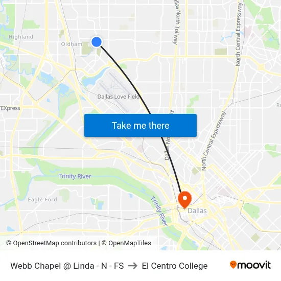 Webb Chapel @ Linda - N - FS to El Centro College map