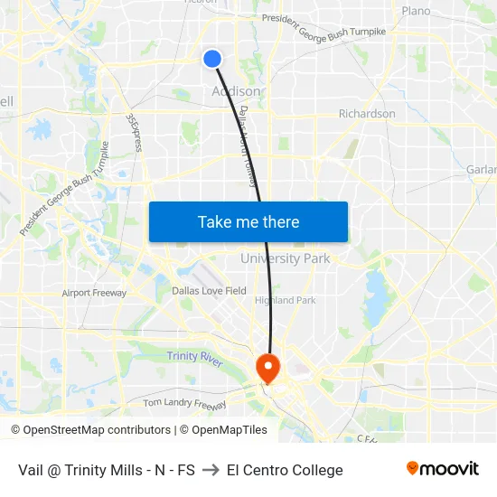 Vail @ Trinity Mills - N - FS to El Centro College map