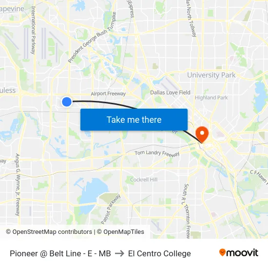 Pioneer @ Belt Line - E - MB to El Centro College map