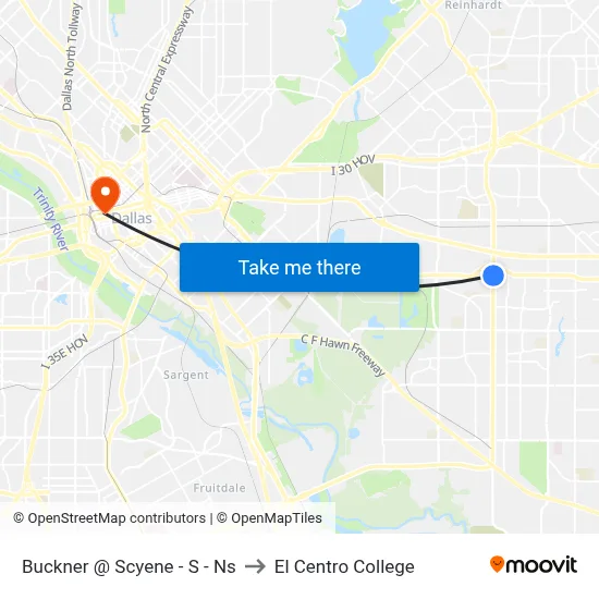 Buckner @ Scyene - S - Ns to El Centro College map