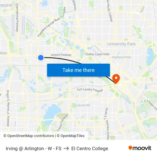 Irving @ Arlington - W - FS to El Centro College map