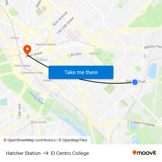 Hatcher Station to El Centro College map