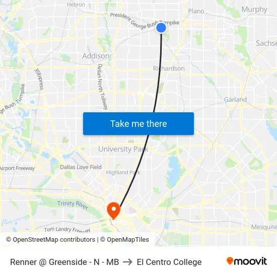 Renner @ Greenside - N - MB to El Centro College map