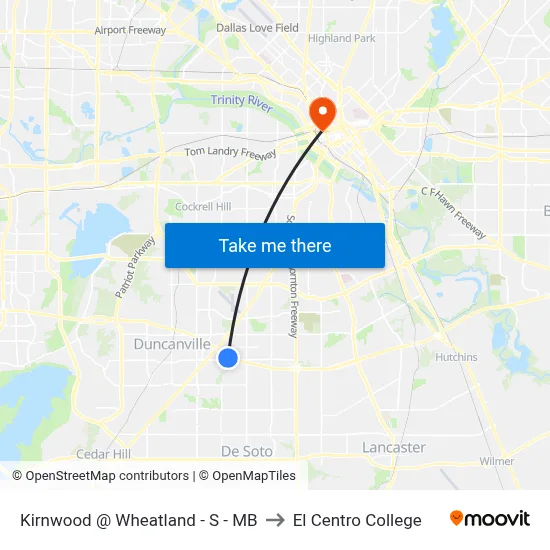 Kirnwood @ Wheatland - S - MB to El Centro College map