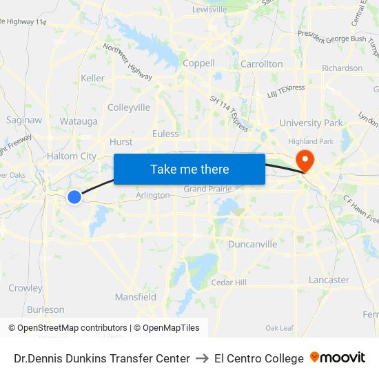 Dr.Dennis Dunkins Transfer Center to El Centro College map